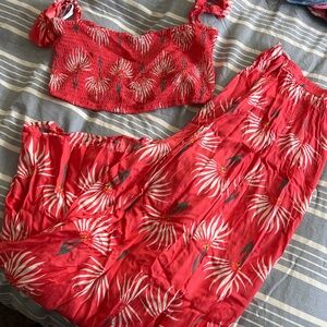 Lulu’s Trancoso Coral Floral Print Two-Piece Maxi Dress